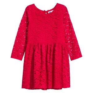 H&M Girls Bright Red Flower Floral Patterned Lace Dress Size 4-6